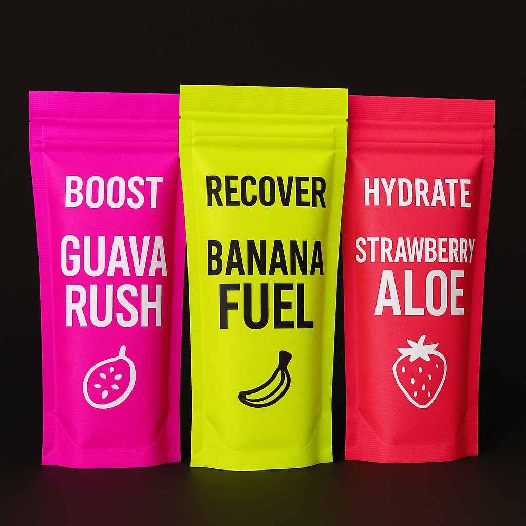 Three SurgePacks: Hydrate, Boost, and Recover functions